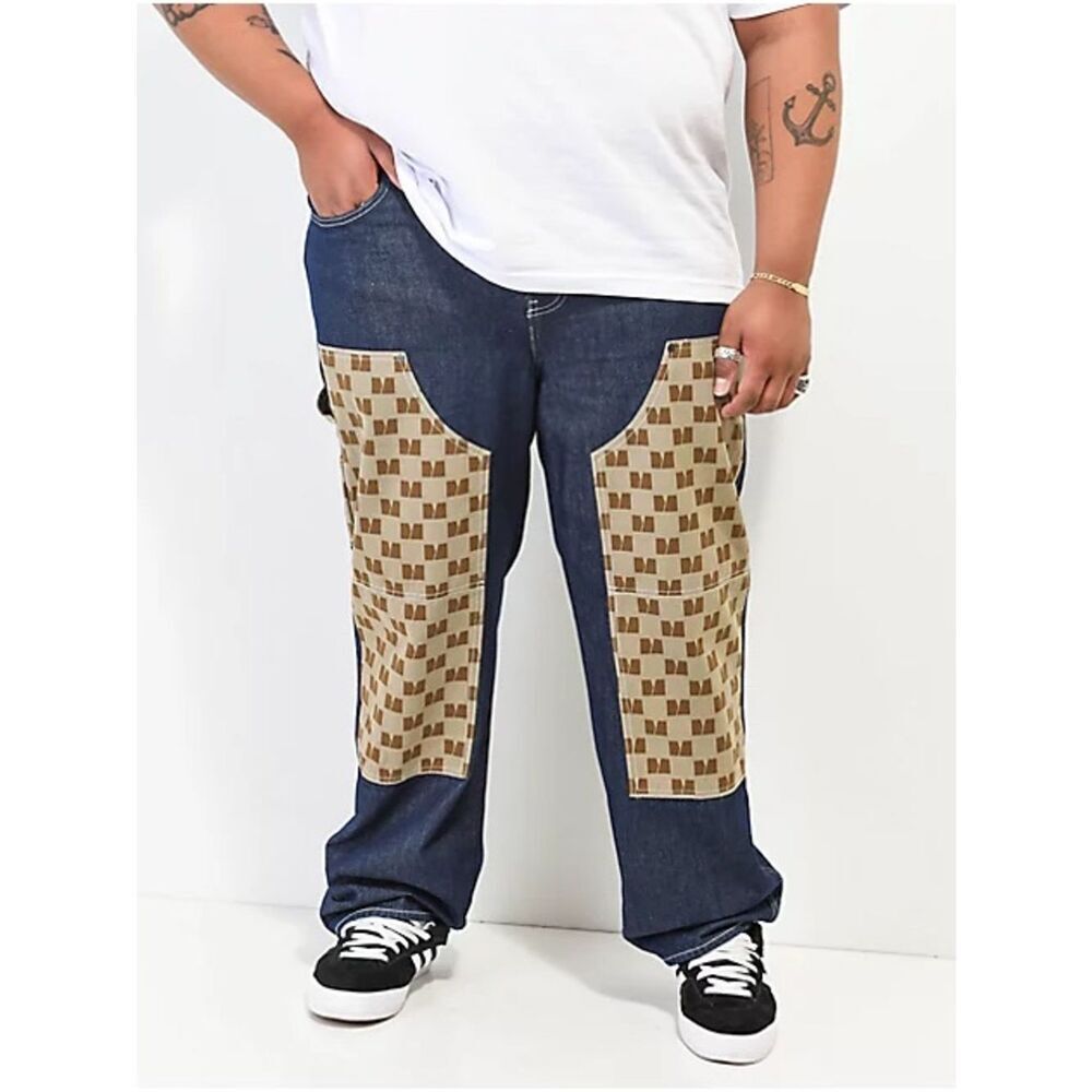 Monet Skateboards Double Knee Raw Denim Carpenter Pants Sz 34 Indie Skater Artsy